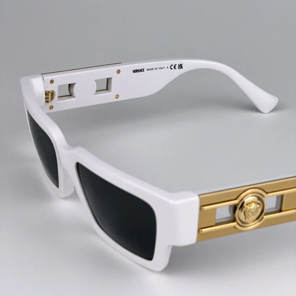 NEW Versace VE4459 Medusa Deco 314/87 White Grey Rectangle Unisex Sunglasses